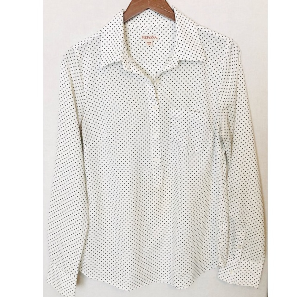 Merona Long-Sleeve White/Black Polka Dot Blouse